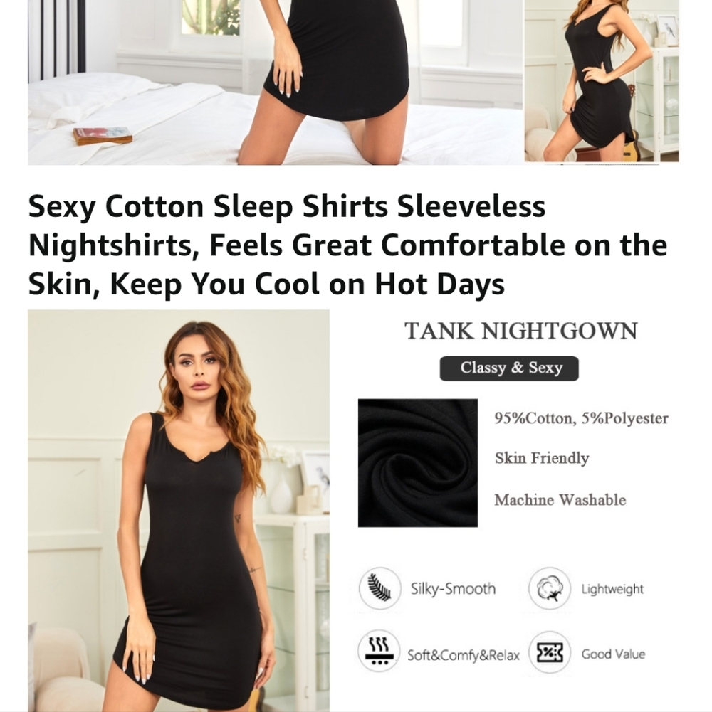 Star Tank Nightgown, S, Ekouaer Sleeveless Sleep Shirt, Curved Hem Pajama Dress - Picture 4 of 10